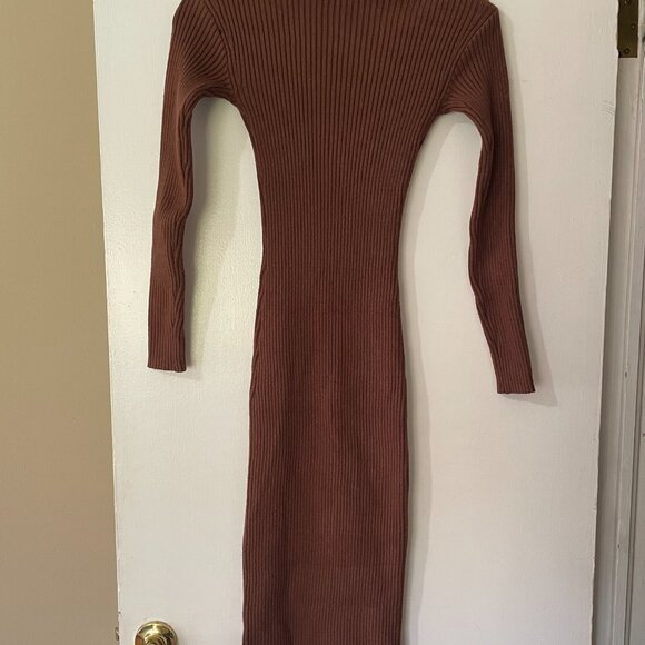 ASTR the Label Nutmeg Ribbed Turtleneck Maxi Sweater Dress ACDR100970 Brown XS - Picture 3 of 8